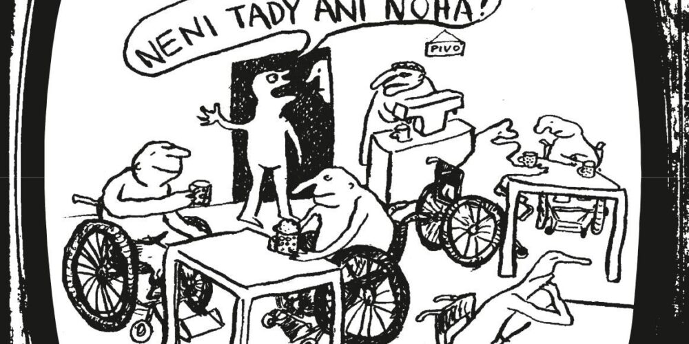 Krslený vtip na lidi bez nohou